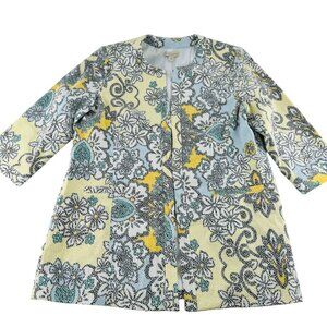 Appleseeds Womens Floral Mosiac Design Jacket Size 20 Colorful 3/4 sleeve duster